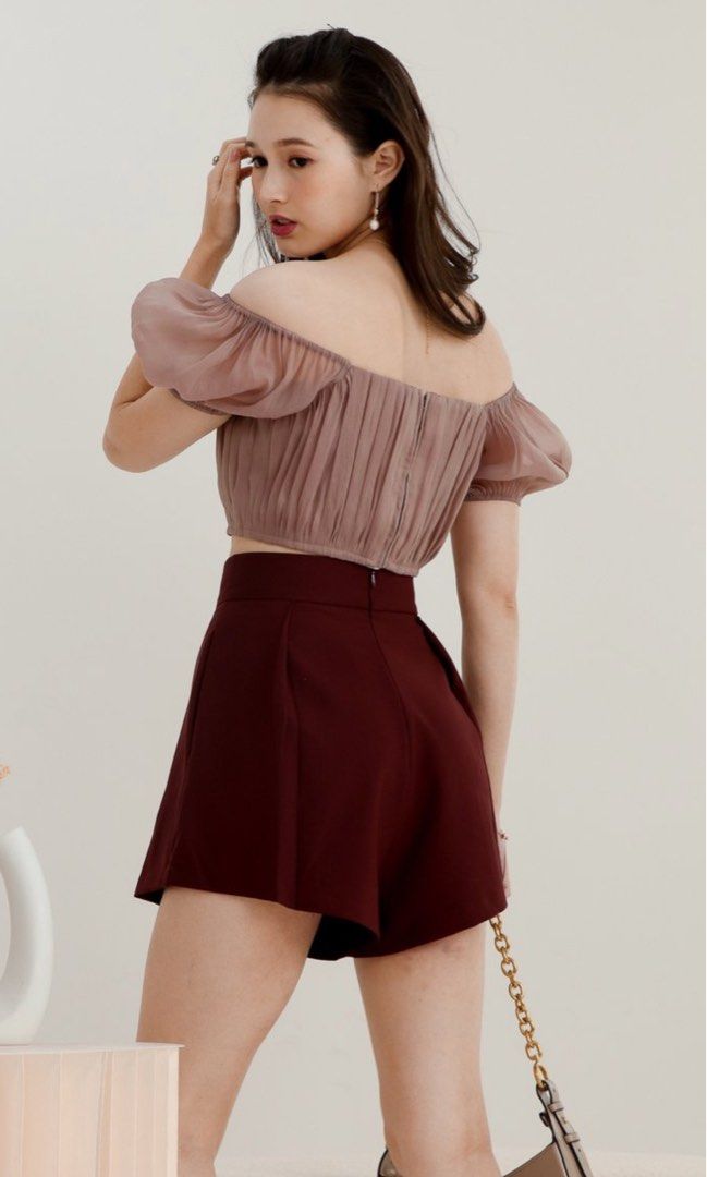 Maroon high waisted shorts outlet