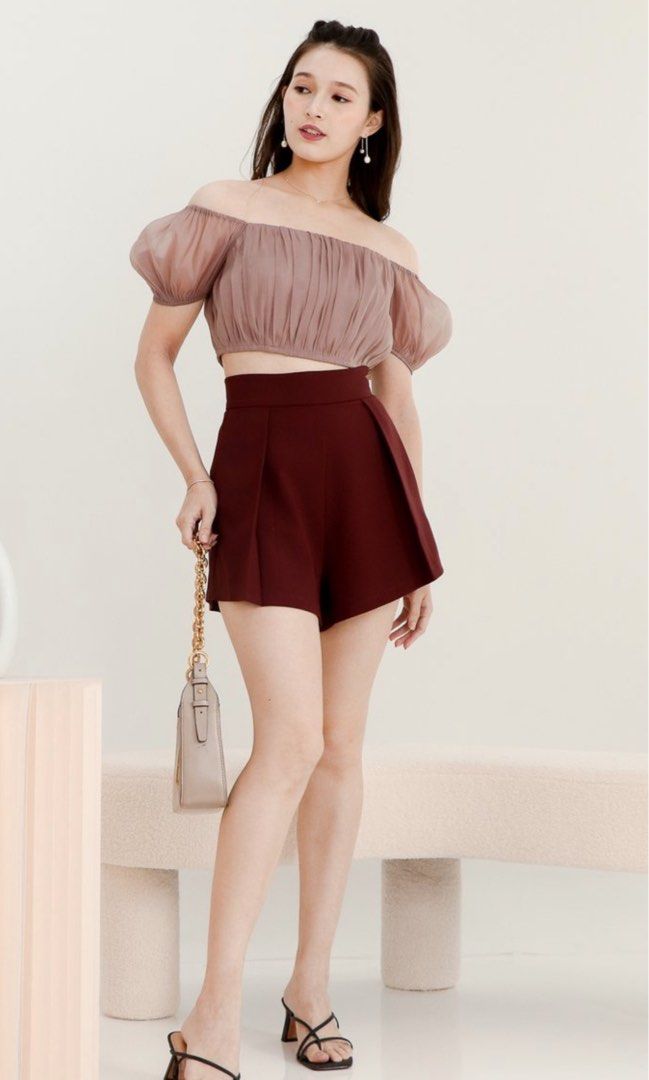 Maroon high waisted shorts outlet