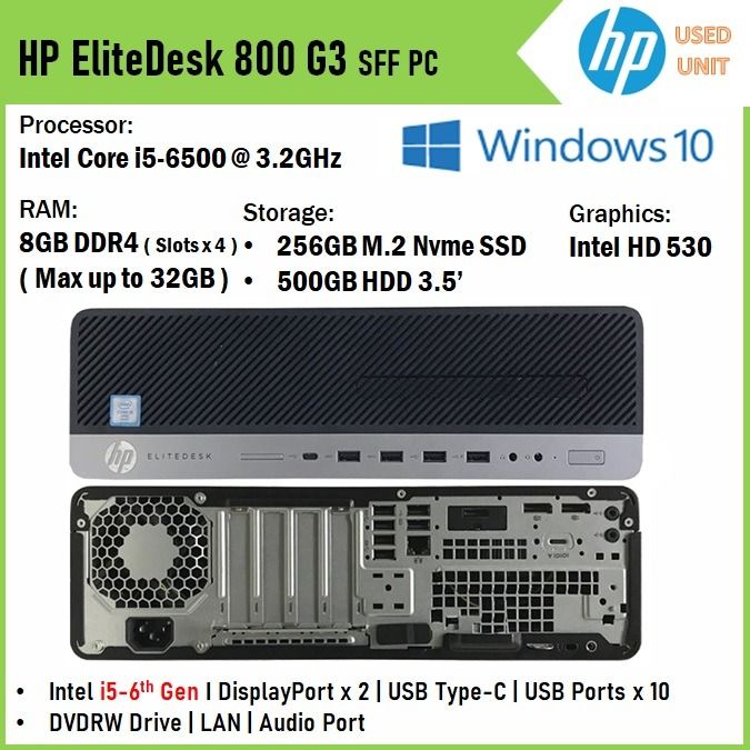 Offer-RM698) [USED] HP 800 G3 SFF PC Intel i5-6th Gen 3.2GHz 8GB RAM  256GB SSD+500GB HDD W10P (CPU Only), Computers  Tech, Desktops on Carousell
