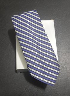 Violet / Purple and Silver Stripes 100 % Silk Necktie ( Firsité, French Brand ) with Box