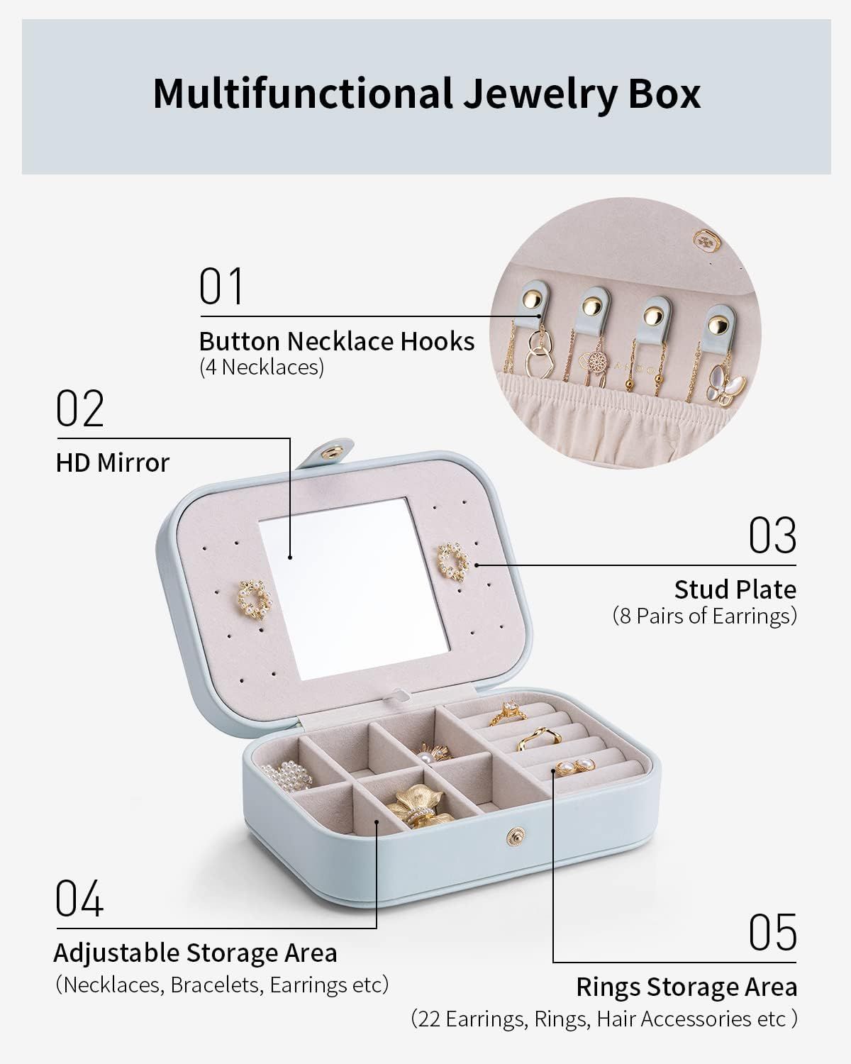 HerFav Travel Jewelry Organizer, Small Jewelry Box Mini Portable Jewelry Case