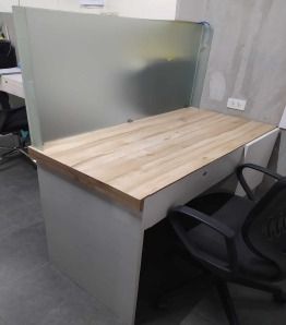Wooden table w/ cabinet, drawer,glass partition 124 x 63 x 80 cm