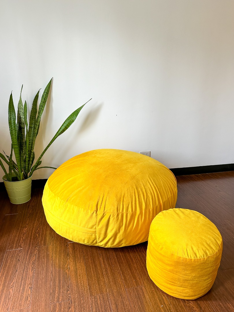 Yellow Premium Bean Bag large (With Foot Stool!) on Carousell