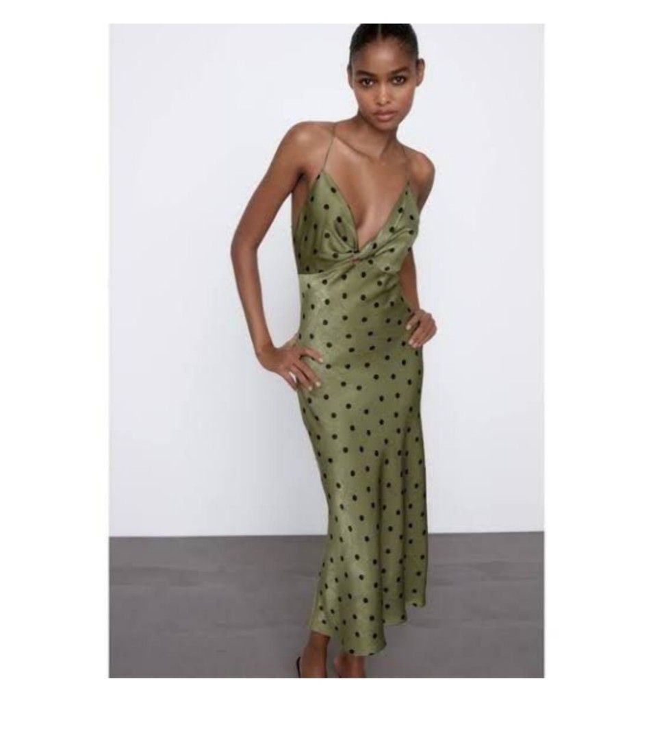 Olive green polka dot dress discount