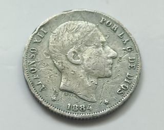 1884 20 Centimos Alfonso XII Spanish-Philippine Silver Coin (Scarce Date)