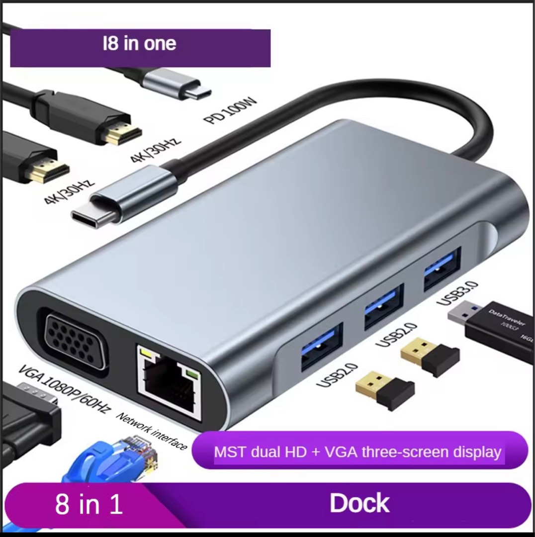 8-in-1 Multi-function Hub/ Type-C External Docking Station, Computers ...