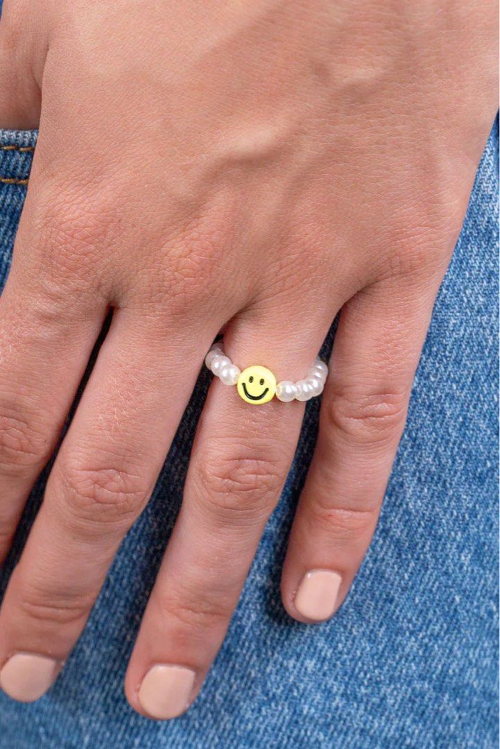 pearl beaded ring smiley face Brandy Melville