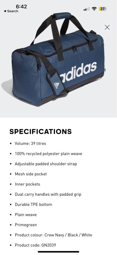 Adidas duffle deals bag strap