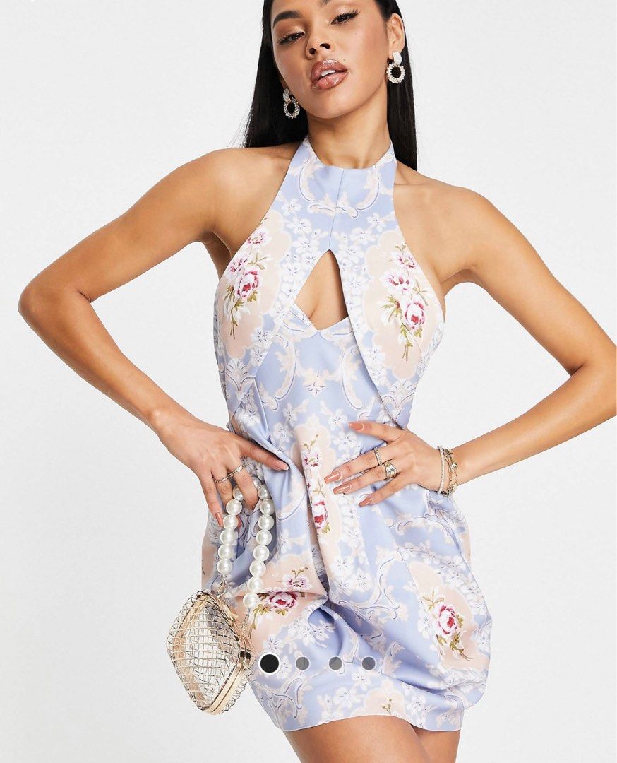 ASOS Design Backless Tulip Mini Dress in Pastel Regal Print
