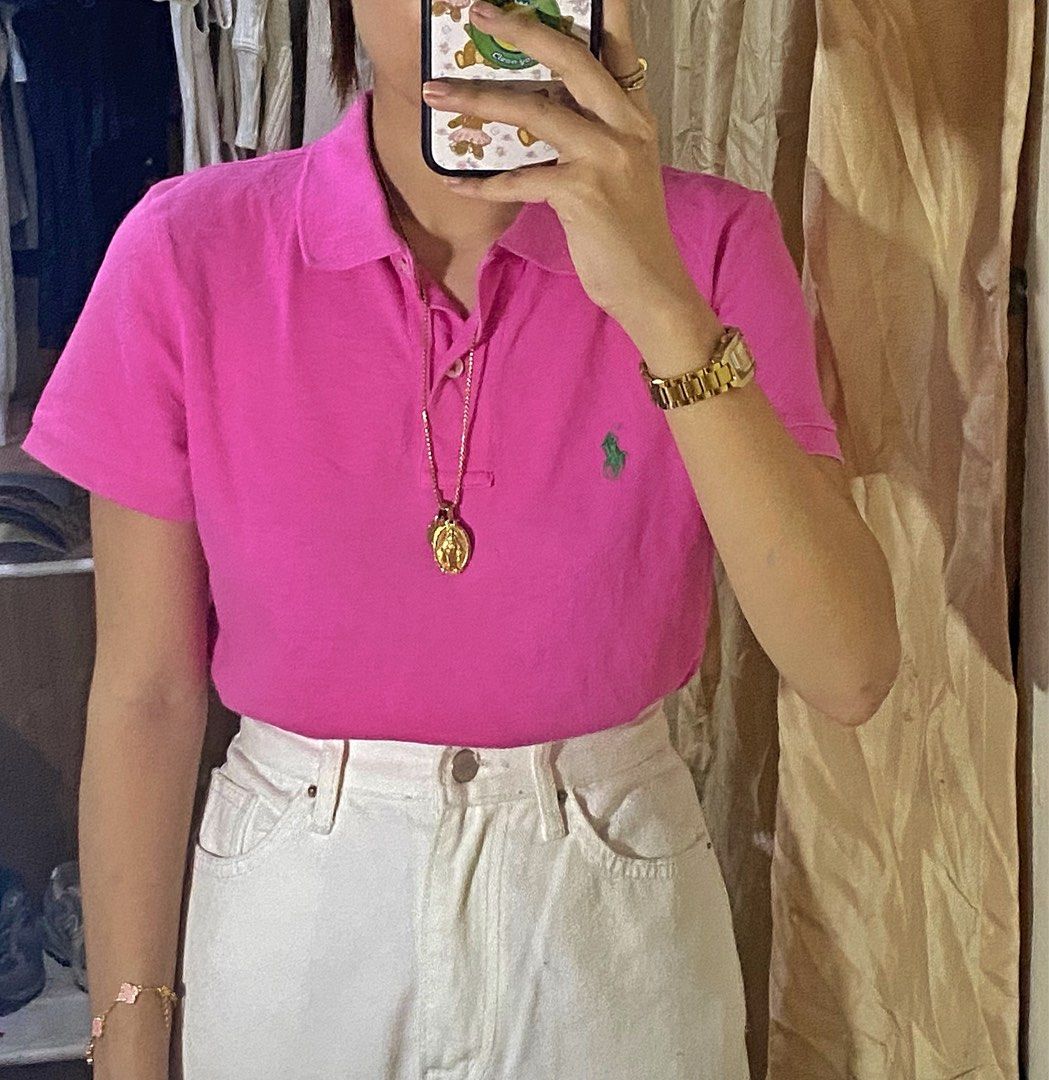 Pink polo shirt outfit women's online