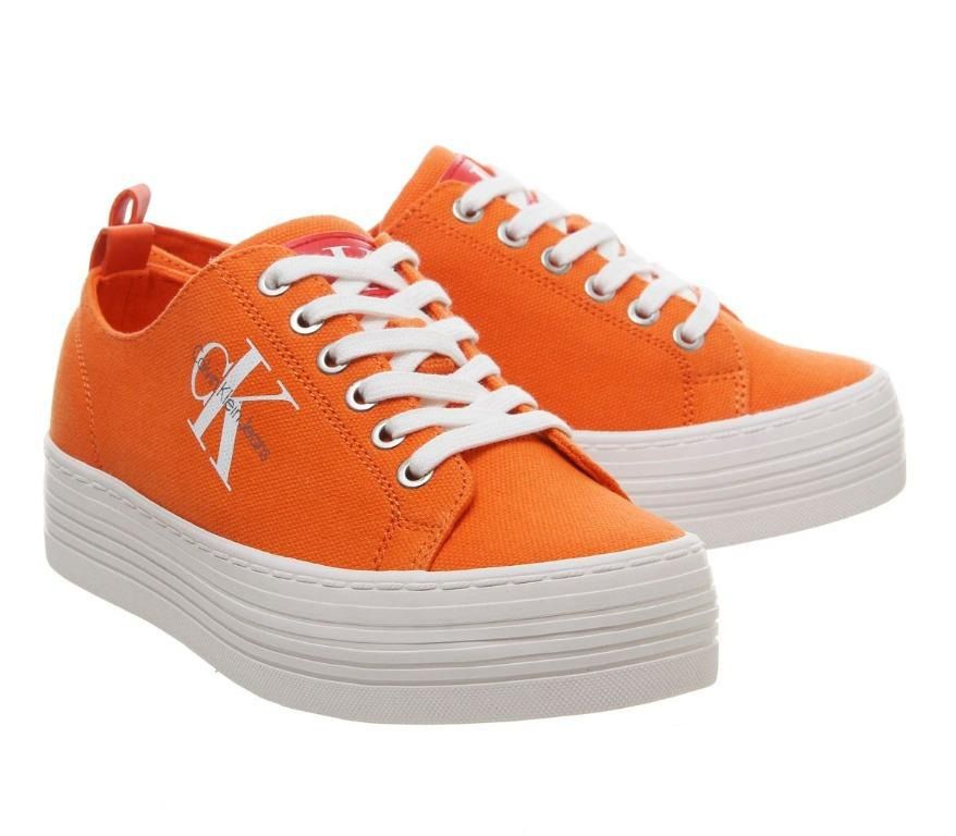 AUTHENTIC CALVIN KLEIN Orange Zolah Canvas Platform Sneakers
