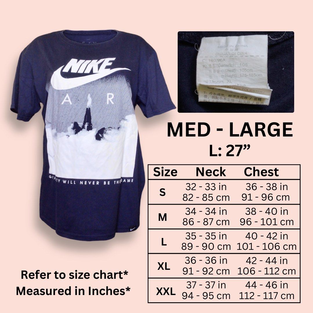 Authentic Nike navy blue shirt medium M large L (Category: Tshirts & Polo Shirts ) located in Paranaque City. Submitted by Miraa (Listing ID 1252023343, Image 2). Description: Erased print tag With washtag.