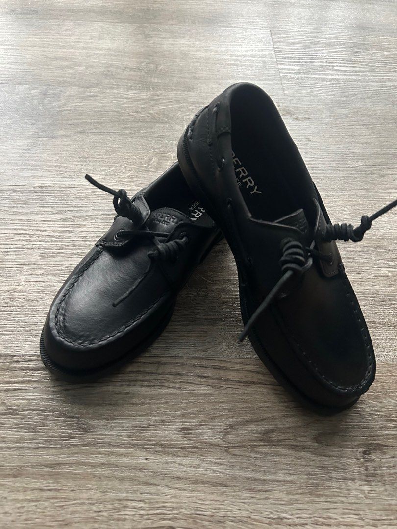 Boys black sperrys outlet