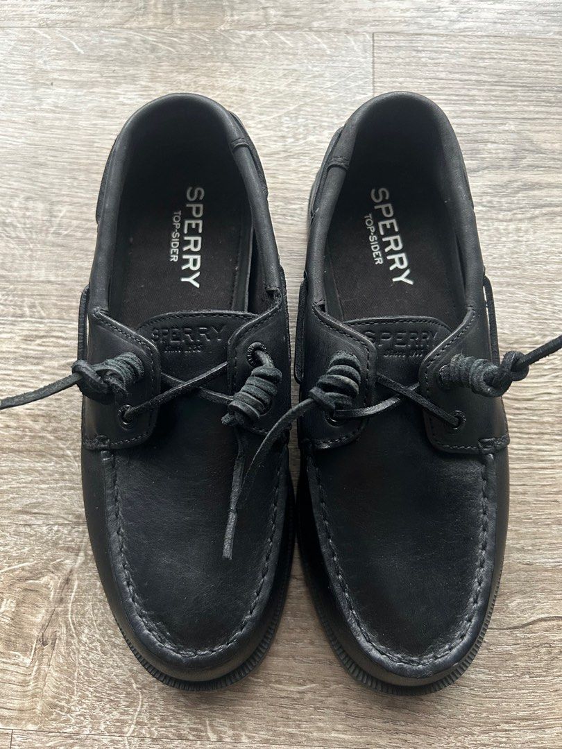 Boys black sperrys sale