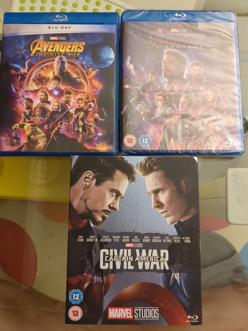 Blu Ray MARVEL movies: Avengers Infinity War, Endgame, Captain