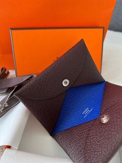 Hermes Calvi Duo Veau Epsom Card Holder Wallet Blue Silver Celeste U  (2022) 