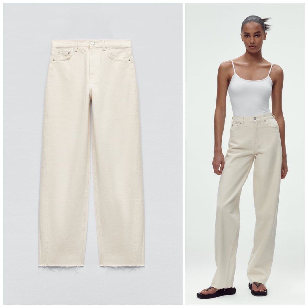 BRANDNEW ZARA ZW Carrot balloon jeans in Ecru / beige / cream on Carousell