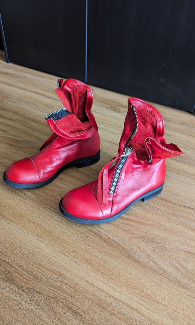 Bright red ankle boots discount