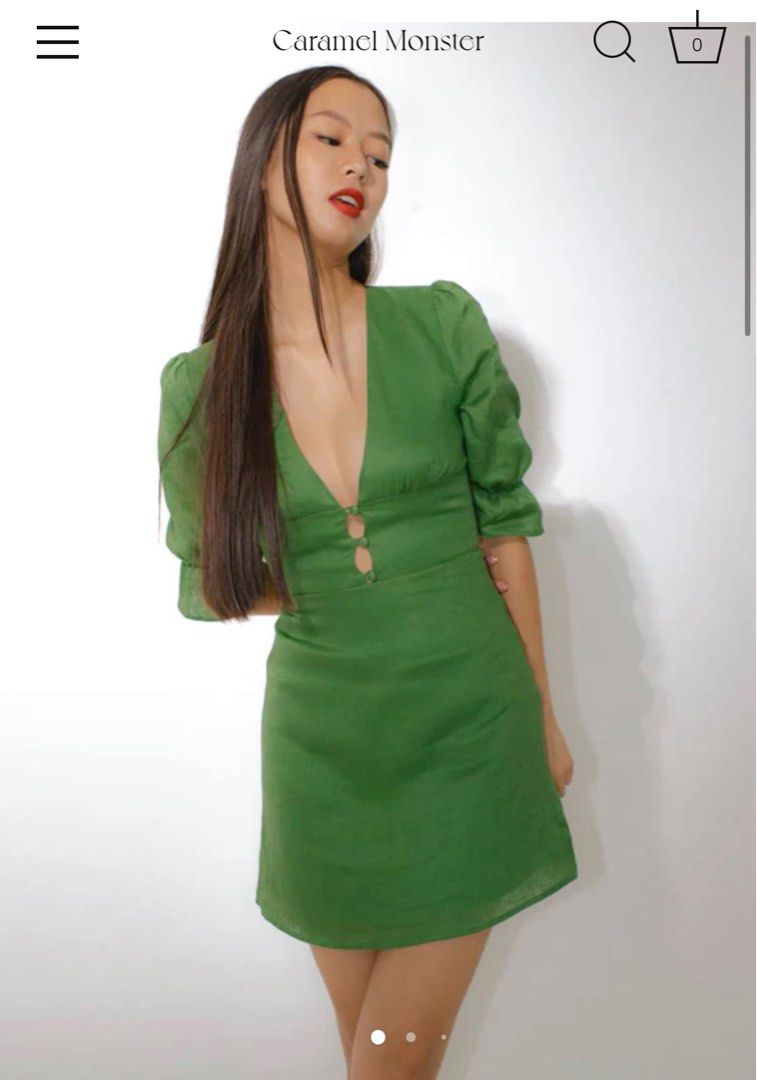 Caramel Monster Lizzy Mini Dress (Palm Green), Women's Fashion, Dresses ...