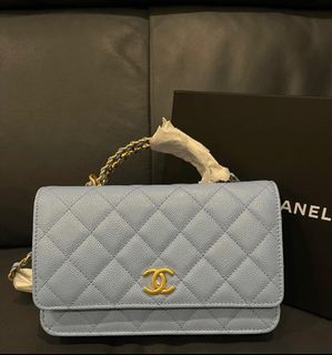 New 23P CHANEL 2023 Wallet on Chain Caviar Leather Periwinkle Blue Bag Gold  CC