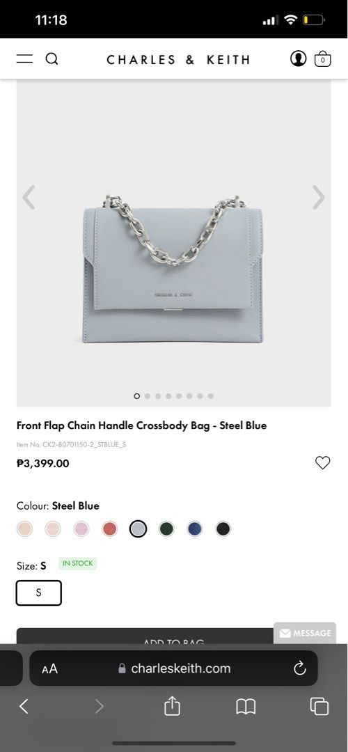 Front Flap Chain Handle Crossbody Bag - Steel Blue
