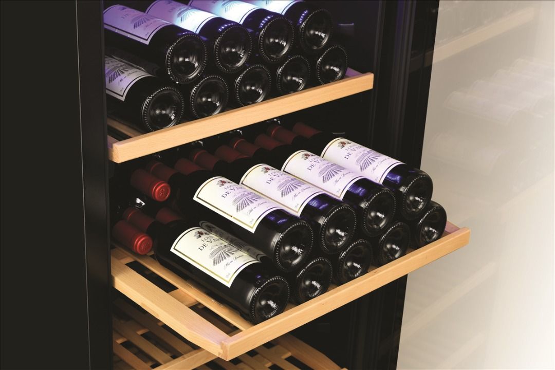 wine collection stored in wine chiller cabinet