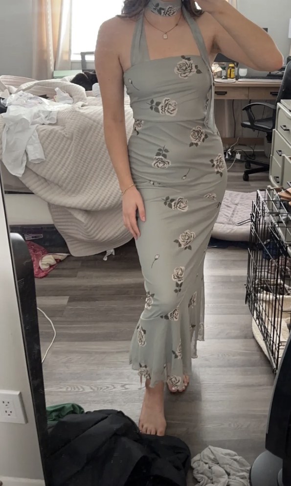 Cider Green floral mermaid maxi dress on Carousell