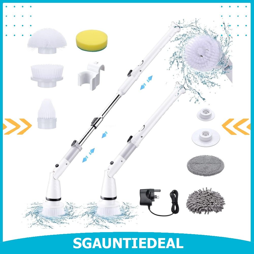 Electric Rotary Scrubber Cleaning Brush, Long Handle Shower Scrubber, Bathtub  Tile Scrubber With 6 Replaceable Brush Heads, 90-120 Minute Running Time  Full Floor Bathroom Scrubber