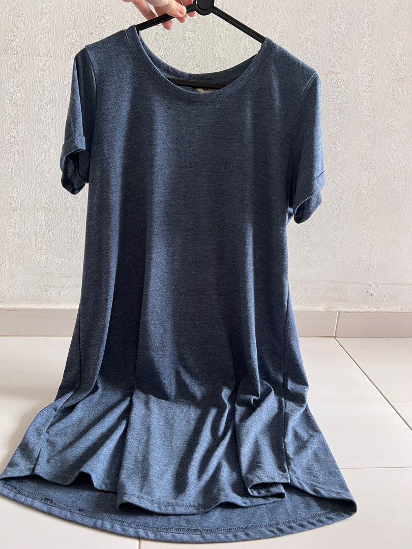 Cotton on Blue Round Neck Rolled Sleeve Tina TShirt Dress, Women's Fashion,  Dresses & Sets, Dresses on Carousell