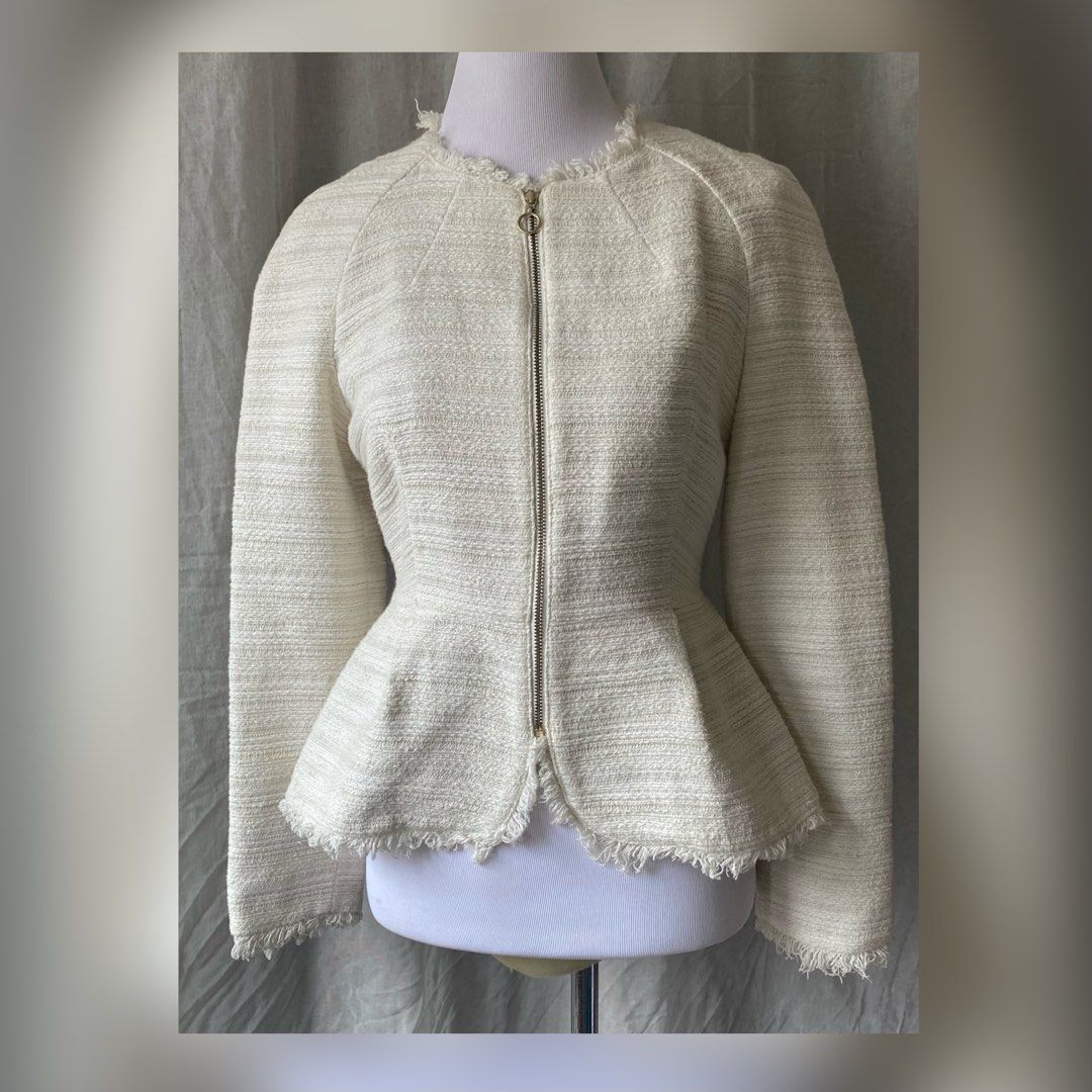 Cream Peplum Tweed Jacket Women s Fashion Coats Jackets and