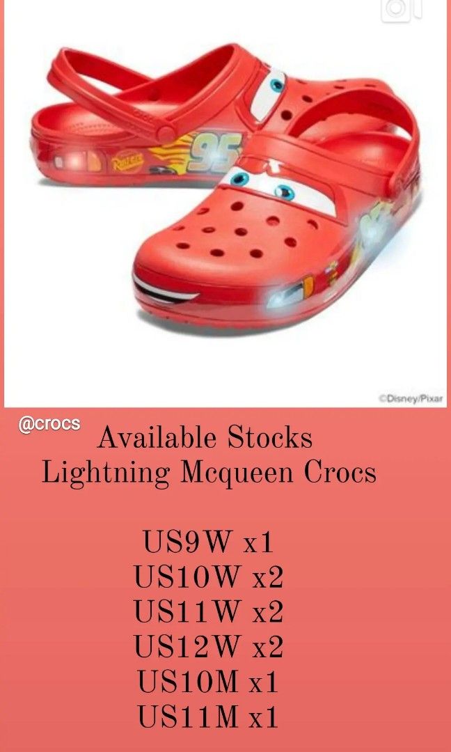 Crocs lightning mcqueen Men s Fashion Footwear Flipflops and