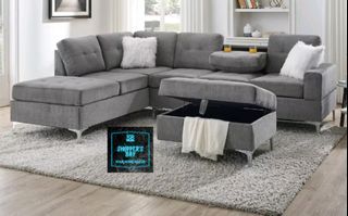 DAMON L shape sofa with storage ottoman cup holder