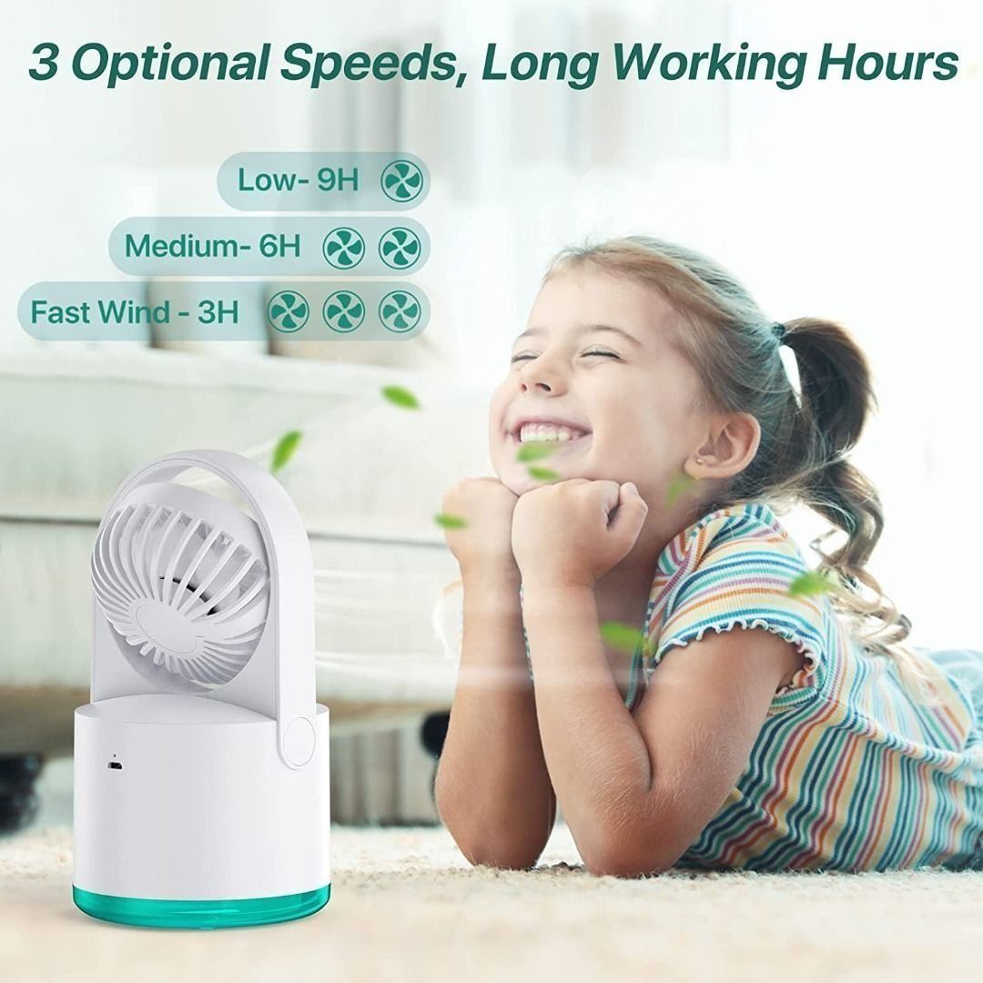 Desk Misting Fan, USB Rechargeable Mister Fan Small Portable Handheld ...