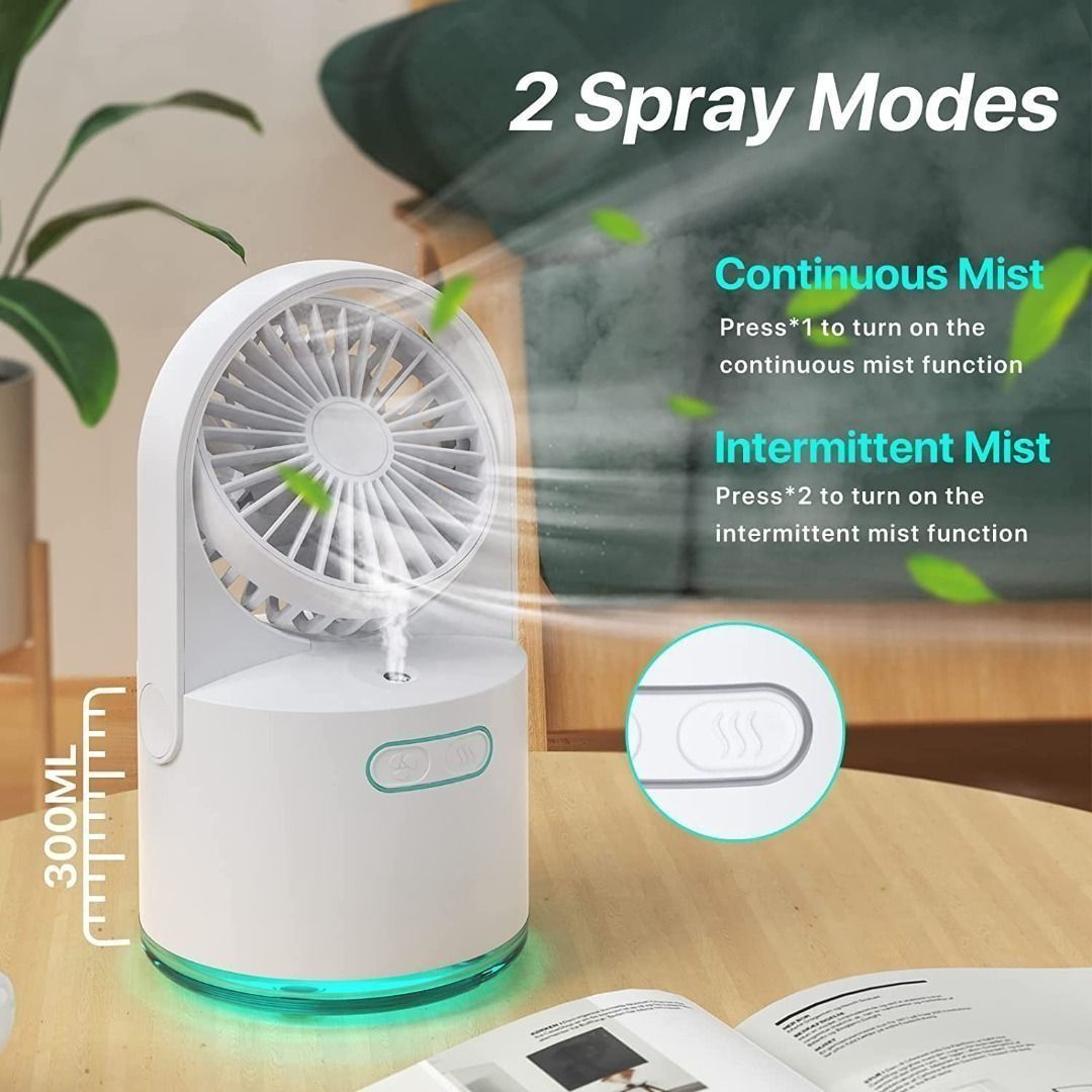 Desk Misting Fan, USB Rechargeable Mister Fan Small Portable Handheld ...