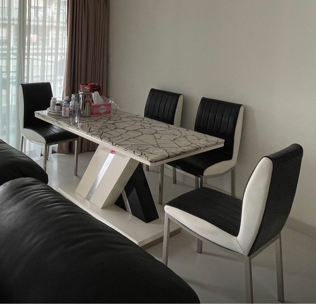 Marble Dining Table And Leather Chairs, Furniture & Home Living, Furniture, Tables & Sets on ...