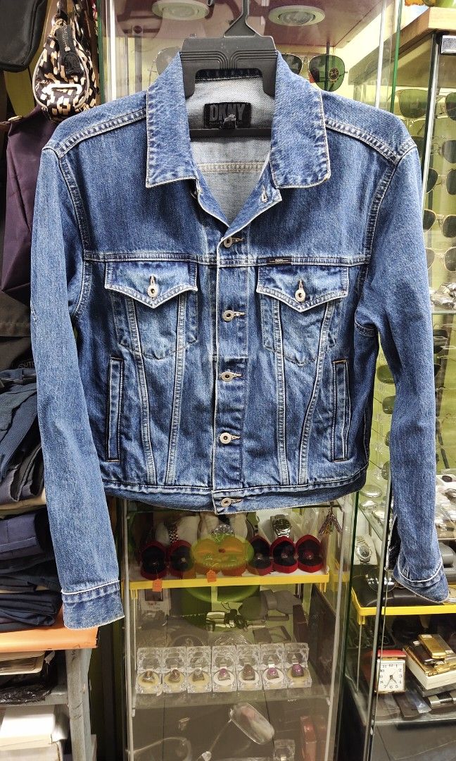Dkny blue leather jacket top