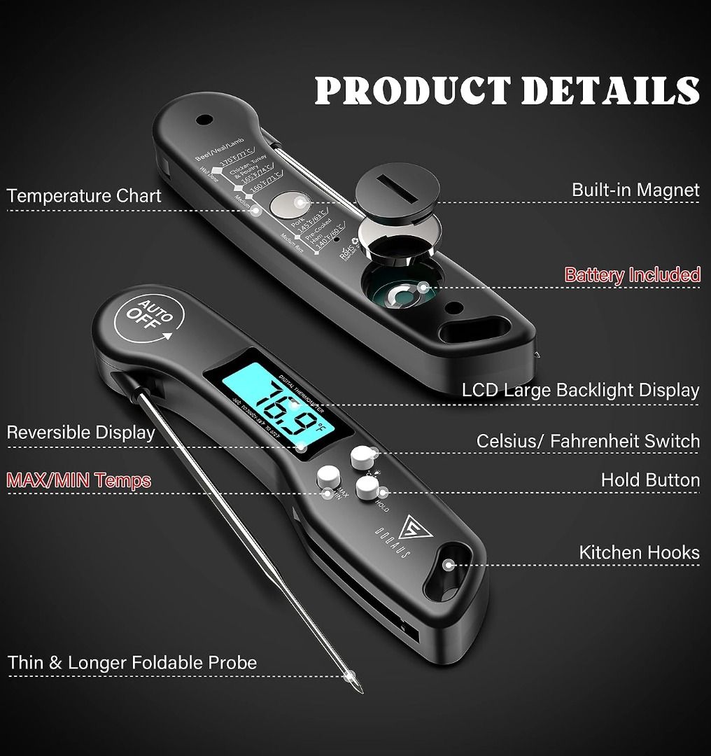 DOQAUS Bluetooth Meat Thermometer for Grilling, Wireless Meat Thermometer  with 2