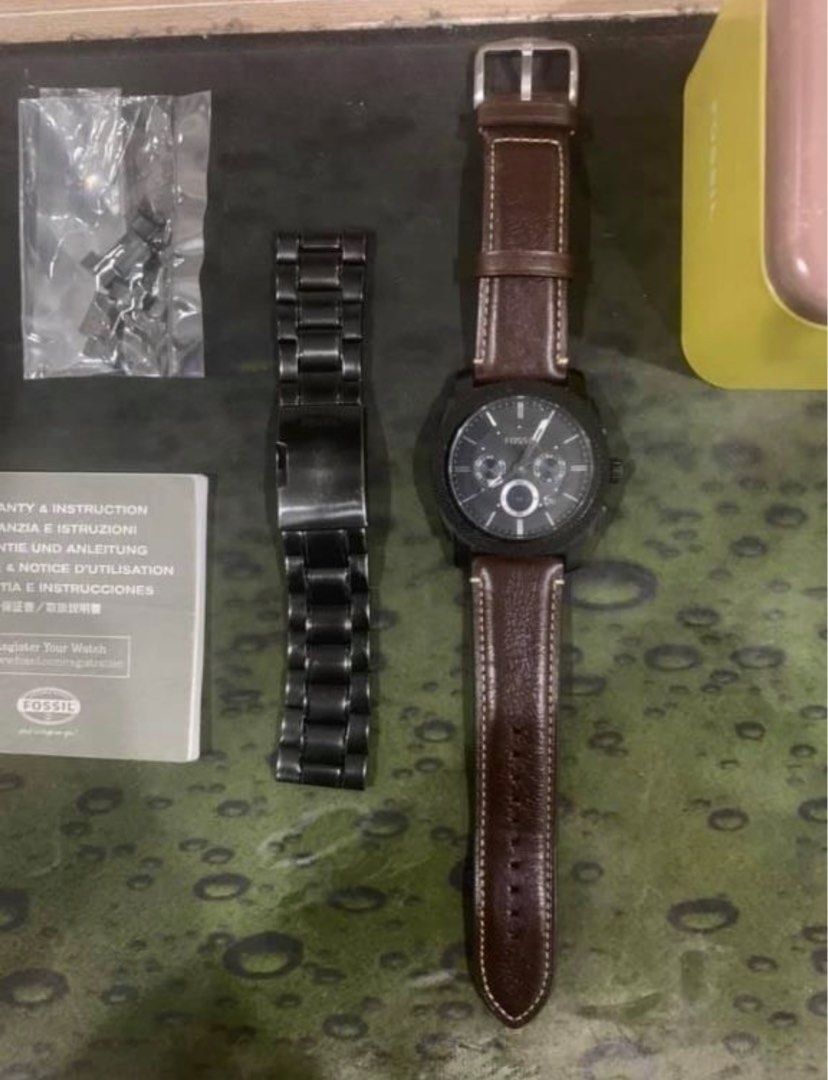 Fossil watch leather and steel strap Men s Fashion Watches
