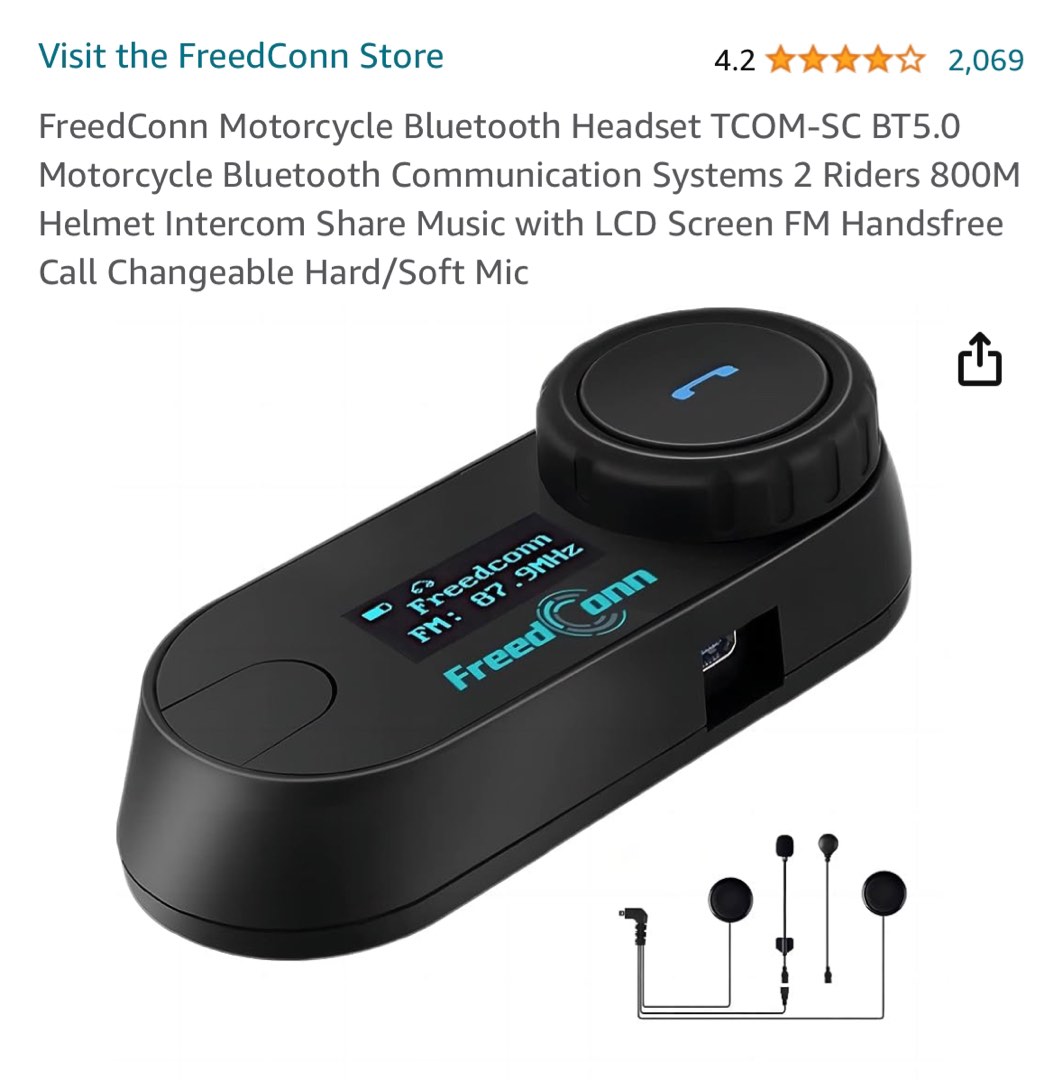 FreedConn Motorcycle Bluetooth Headset TCOM-SC BT5.0 Motorcycle Bluetooth  Communication Systems Riders 800M Helmet Intercom Share Music with LCD  Screen FM Handsfree Call Changeable Hard/Soft Mic, Motorcycles, Motorcycle  Accessories on Carousell