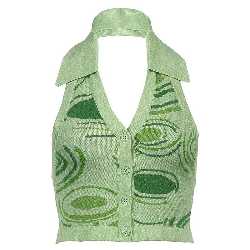 Green Retro V-Neck Lapel Halter Top (Category: Sleeveless) located in Cainta. Submitted by dysnae (Listing ID 1252110054, Image 3). Description: SweetyTop Women’s 2021 Irregular Print Contrast Woolen Lapel Deep V Crimson Sleeveless Top * size S * made with a thick and soft knit material 🤍 * bought from the orange app * bought for ₱700 * never used (completely forgot i had it) * super cute and well made! * rfs : not really my style anymore + decl