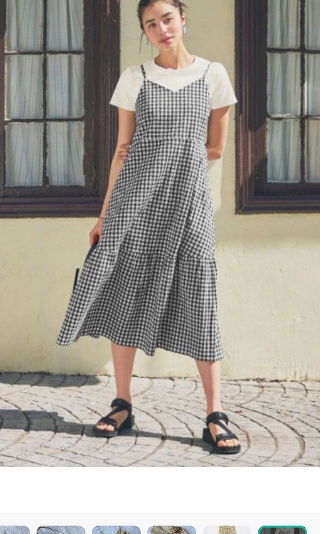 GU by Uniqlo gingham tiered dress, Women's Fashion, Dresses & Sets, Dresses  on Carousell