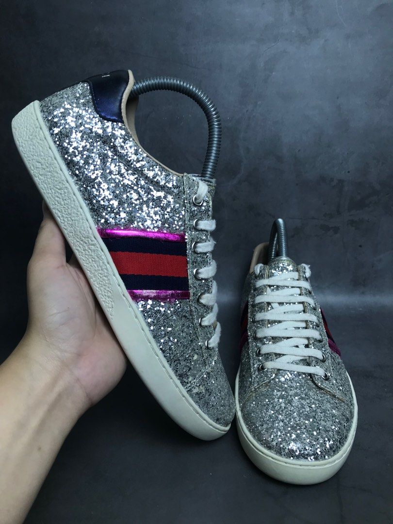 GUCCI SILVER GLITTER ACE MEN WOMEN Women s Fashion Footwear