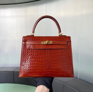 Hermes Kelly Cut 31 Clutch 8L Beton Matte Porosus Croc PHW