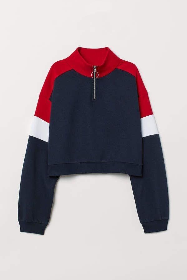 H M Divided Red Navy White Cropped Jumper Sweatshirt Women s