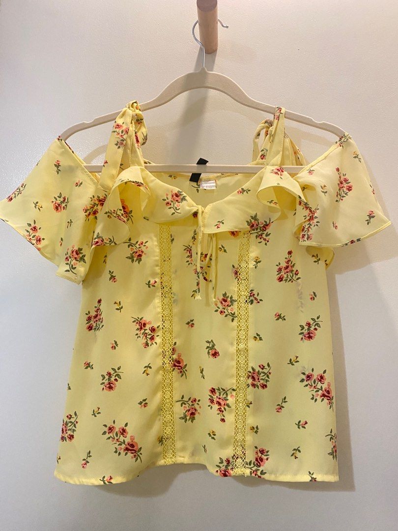 H M Yellow Summer Floral Off Shoulder Top Women s Fashion Tops Blouses on Carousell