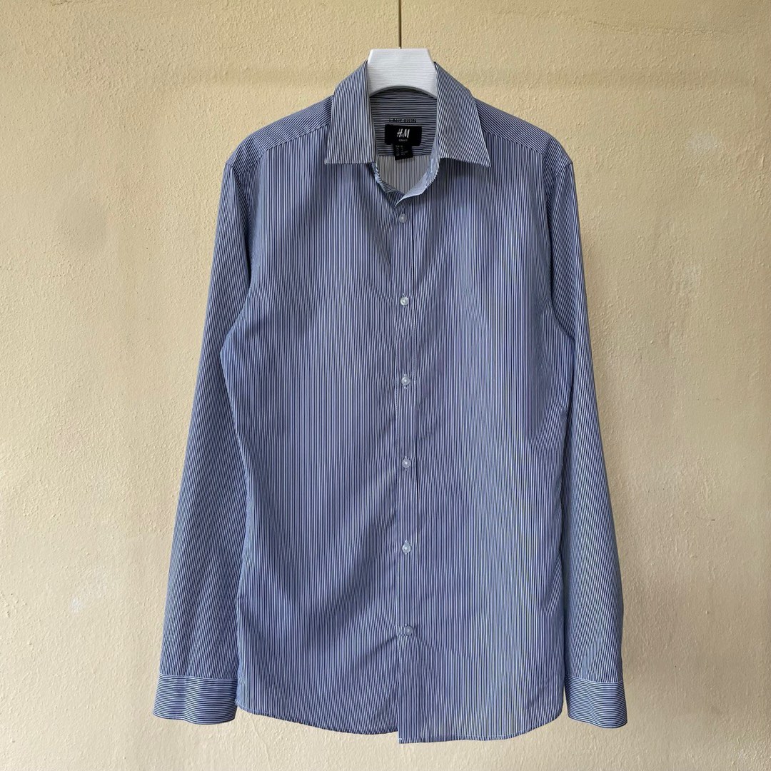 H M XS Men Slimfit Stripe Shirt Men s Fashion Tops Sets