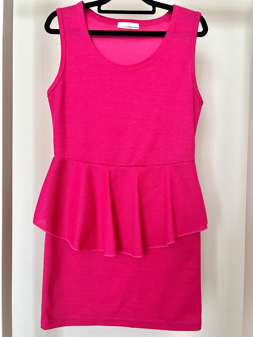 Hot Pink Peplum Dress, Women's Fashion, Dresses & Sets, Dresses on ...