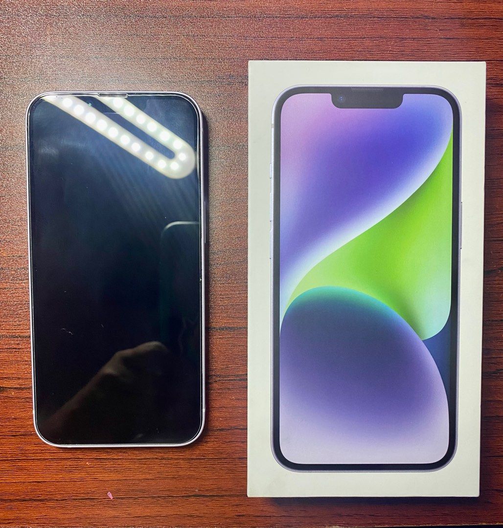 Iphone 14 128gb Purple (Category: iPhone 14 Series) located in Manila. Submitted by nica.ang (Listing ID 1252046137, Image 1). Description: My personal phone, not buy and sell. Rfs: will upgrade iPhone 14 128gb Smart locked Bought March 2023 No dents or scratches Battery health - 87% 100% no issue Inclusions: Unit Box Sim ejector Negotiable .