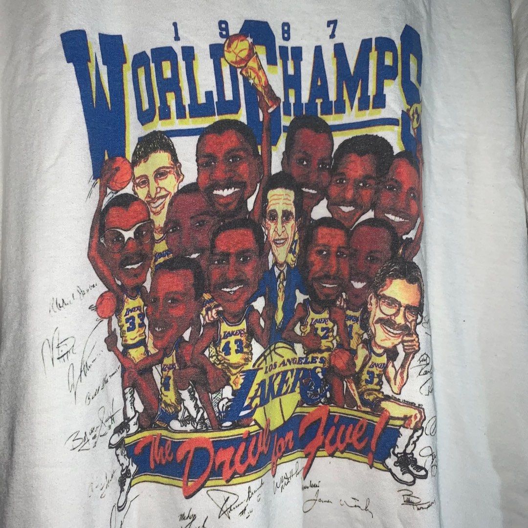 Vintage 80s Los Angeles Lakers Back to Back 86-87-88 White T Shirt XL  Trench MFG