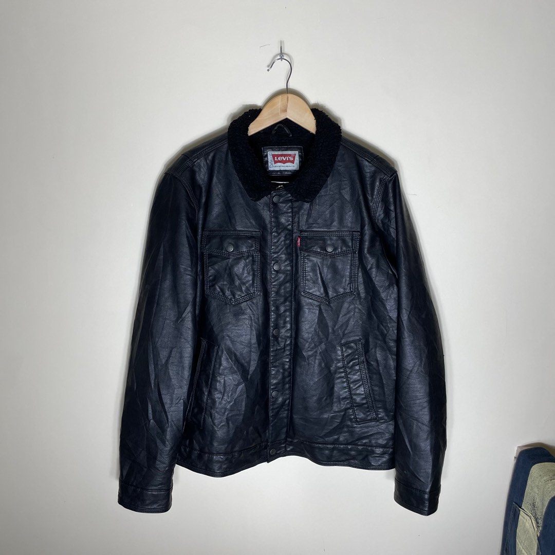Levis Faux Leather Sherpa Lined Trucker Men s Fashion Coats